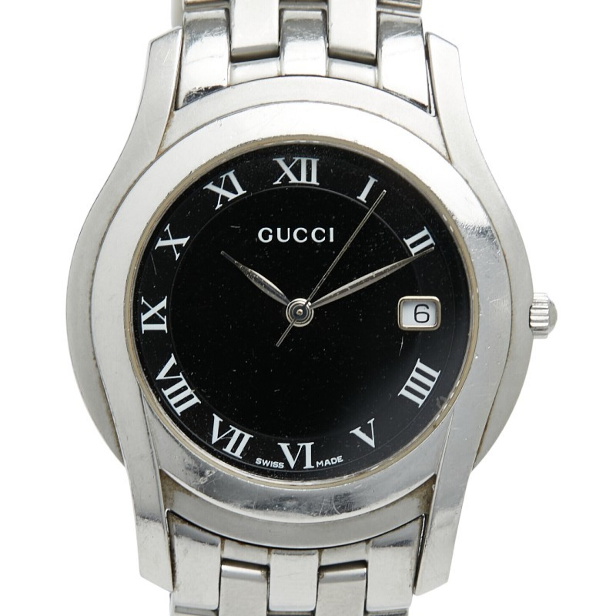 Gucci Roman Index Watch 5500m Quartz Black Dial Stainless Steel Mens Gucci